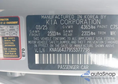 2025 Kia K5 Gt-Line из США, поврежденный, VIN KNAG64J79S5377798